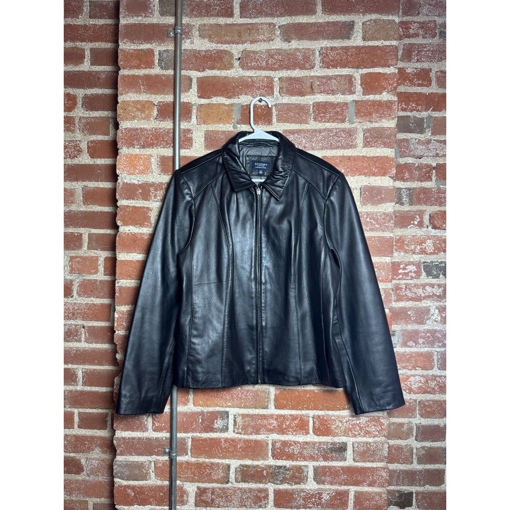 Sonoma Life Style Womens Black Lambskin Leather Zip Up Jacket XL RN 73277